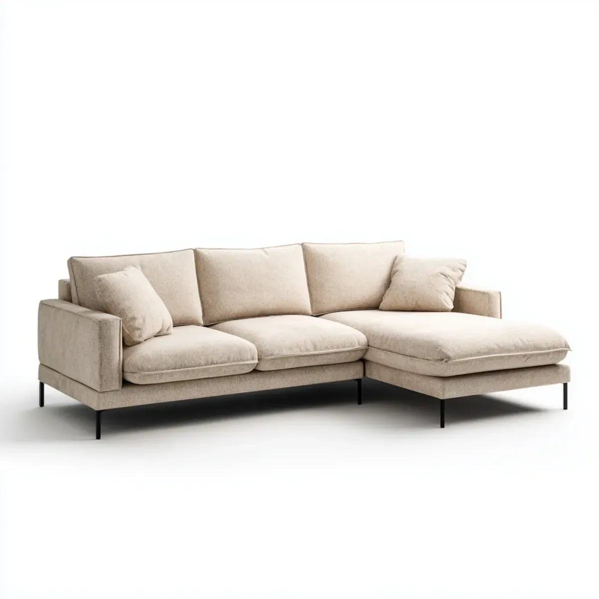 Canapé d'angle droit 3 places beige en polyester avec méridienne 260 x 160 x 82 cm