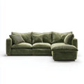 Canapé d'angle 3 places avec méridienne droite vert olive en velours côtelé 260 x 160 x 85 cm