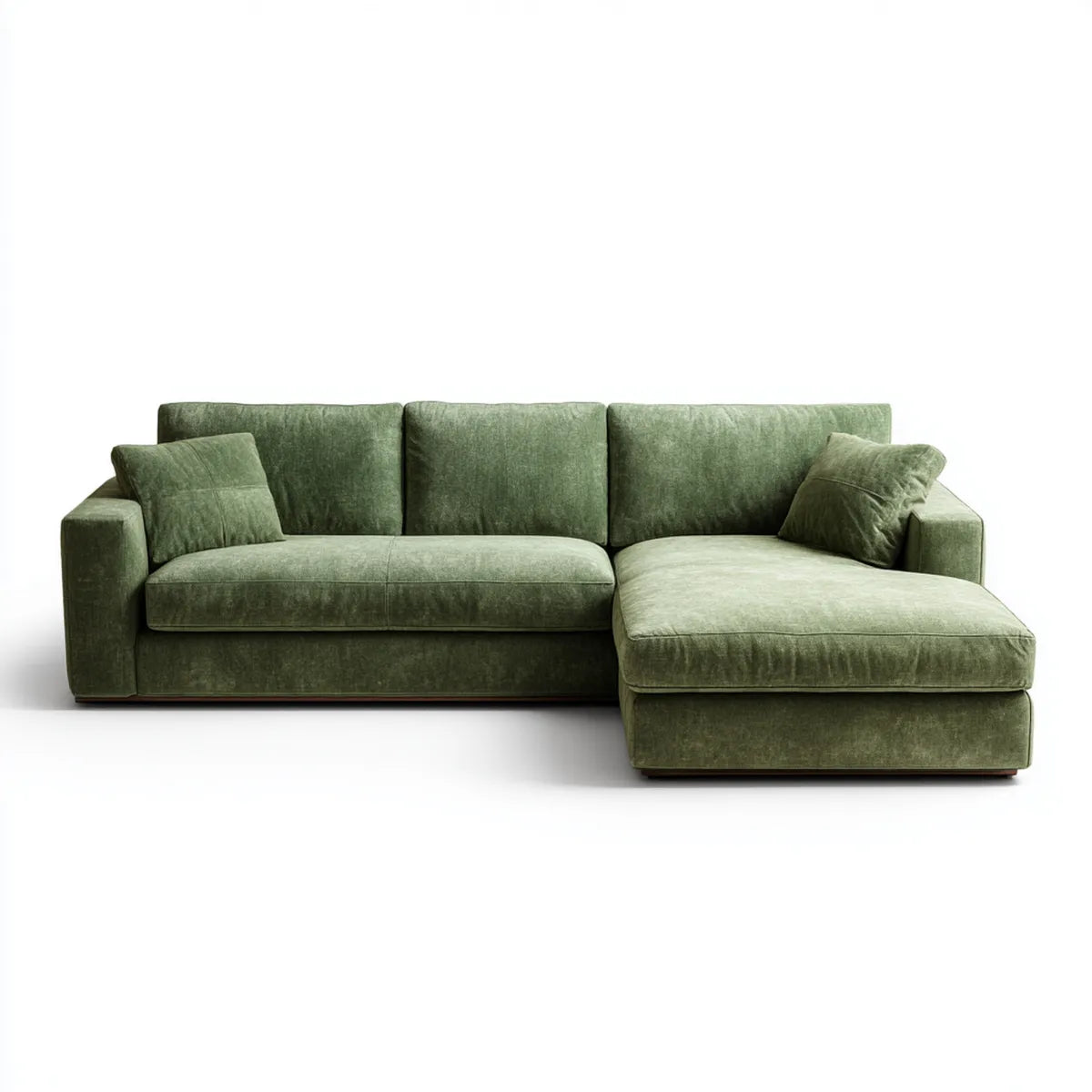 Canapé d’angle droit 3 places vert olive en velours de polyester 270 x 165 x 85 cm