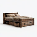 Lit double avec rangements brun foncé en pin massif rectangulaire couchage 160 x 200 cm