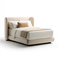 Lit double rembourré beige 160 x 200 cm en similicuir PU à bords arrondis