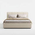 Lit double rembourré beige 160 x 200 cm en polyester rectangulaire