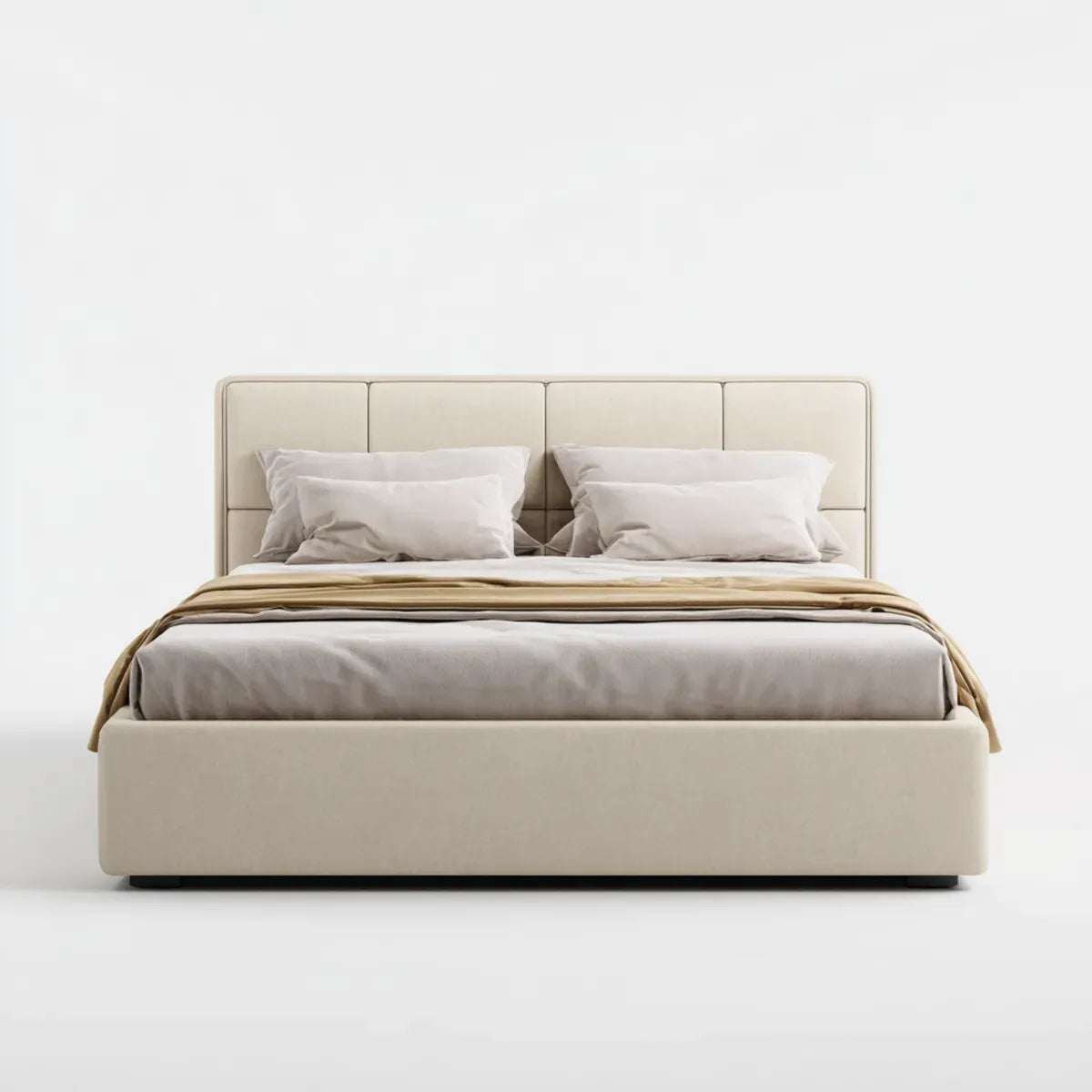 Lit double rembourré beige 160 x 200 cm en polyester rectangulaire