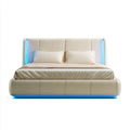 Lit double 160 x 200 cm beige en similicuir PU avec tête de lit LED intégrée