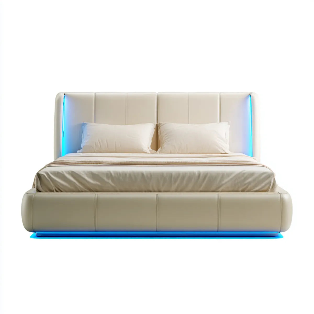 Lit double 160 x 200 cm beige en similicuir PU avec tête de lit LED intégrée