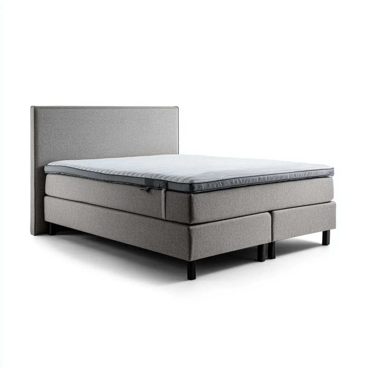 Lit double continental gris 160 x 200 cm en polyester rectangulaire avec tête de lit et surmatelas