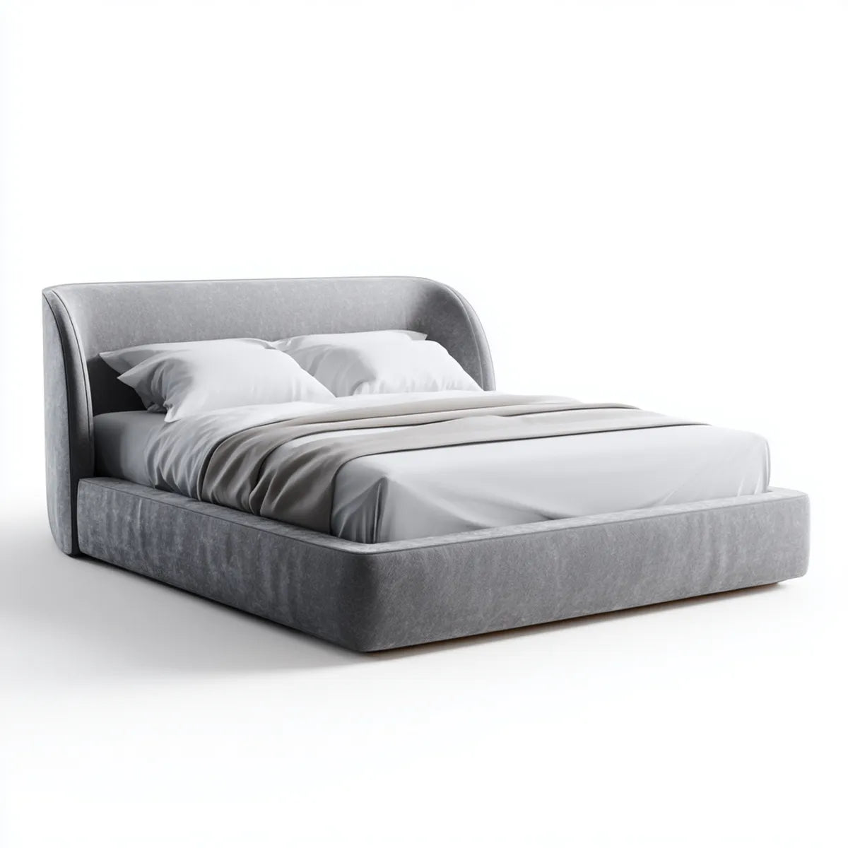 Lit double capitonné gris 160 x 200 cm en polyester rectangulaire
