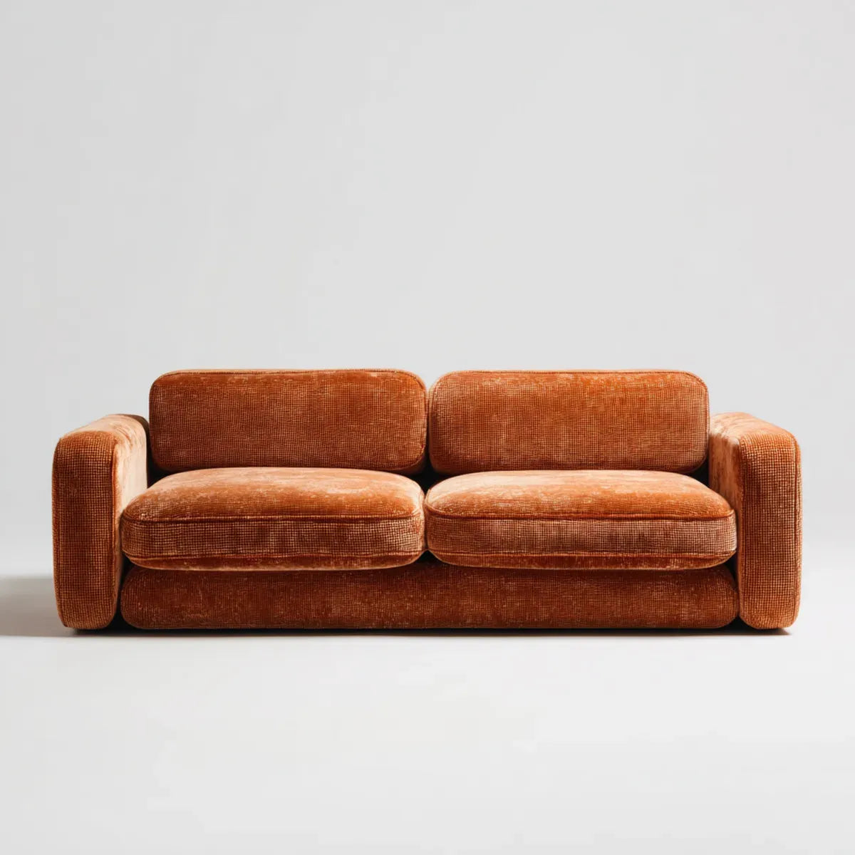 Canapé droit 2 places orange rouille en velours côtelé polyester forme rectangulaire 180 x 90 x 75 cm