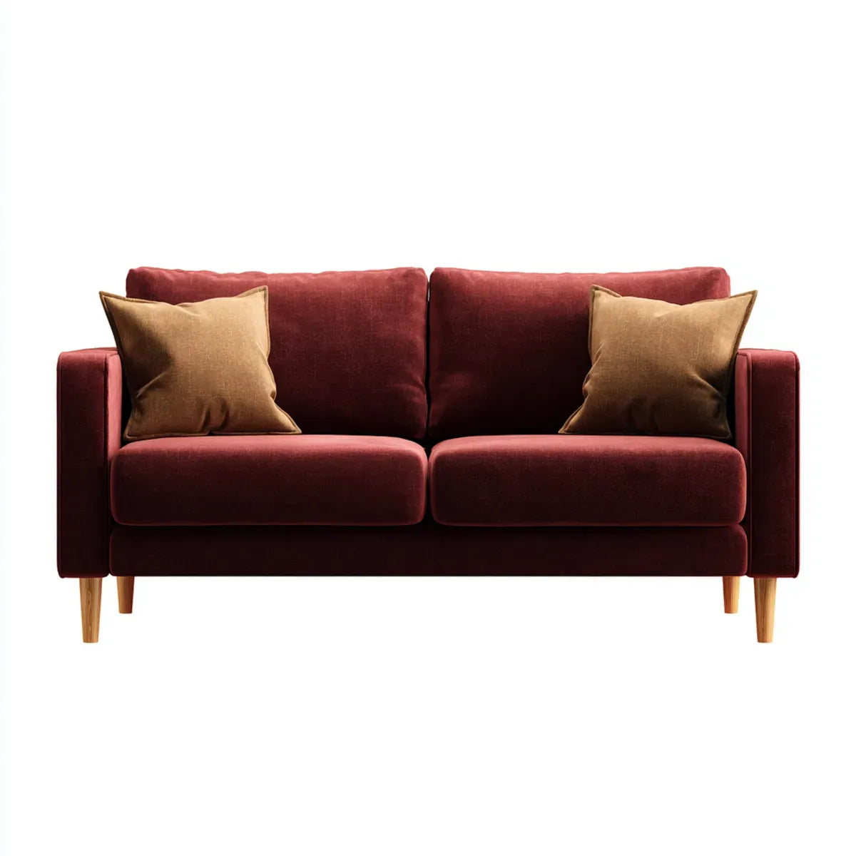 Canapé 2 places bordeaux en velours polyester avec pieds en hévéa massif 160 x 85 x 82 cm